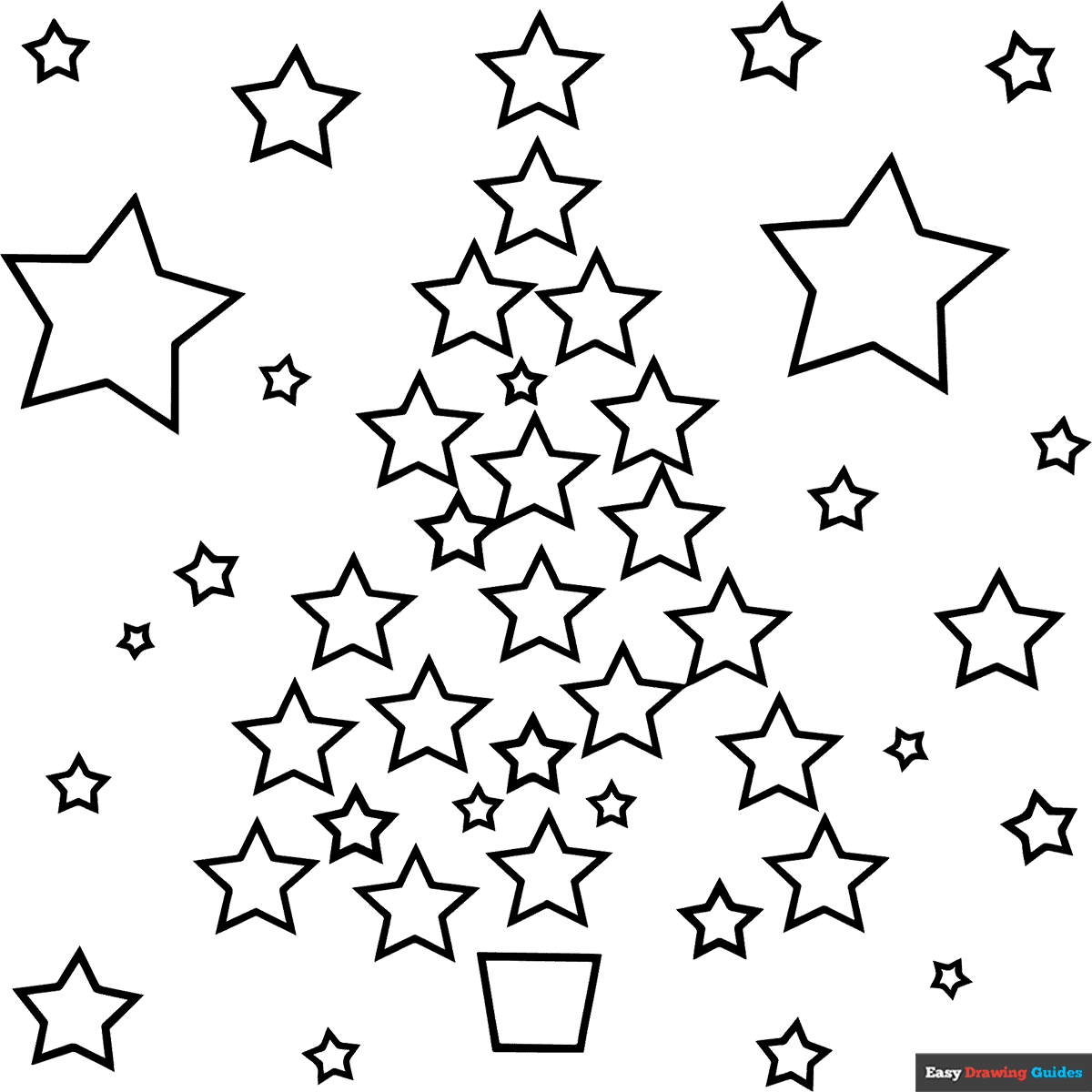 christmas tree made of stars coloring page | easy drawing guides